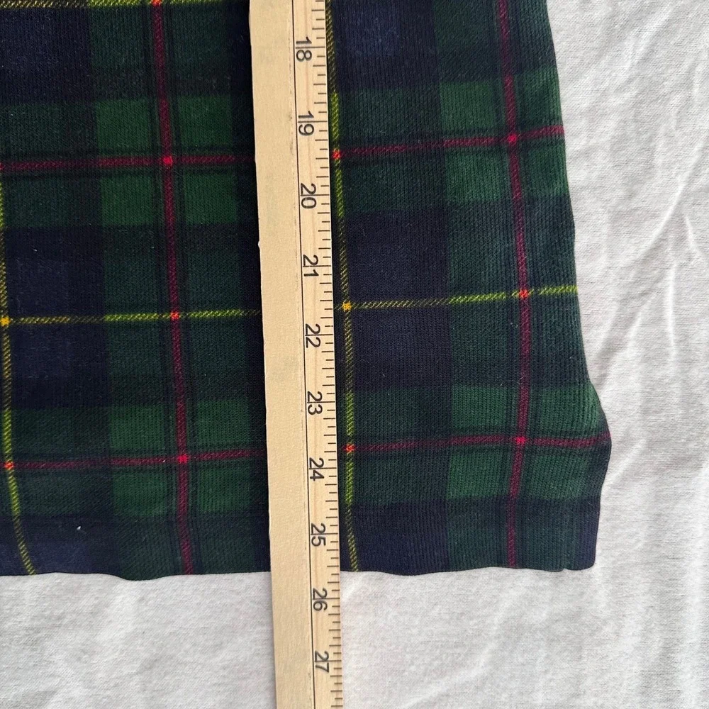 Polo Ralph Lauren Mens Green Tartan Plaid Quarter Zip Sweater Size M Cotton